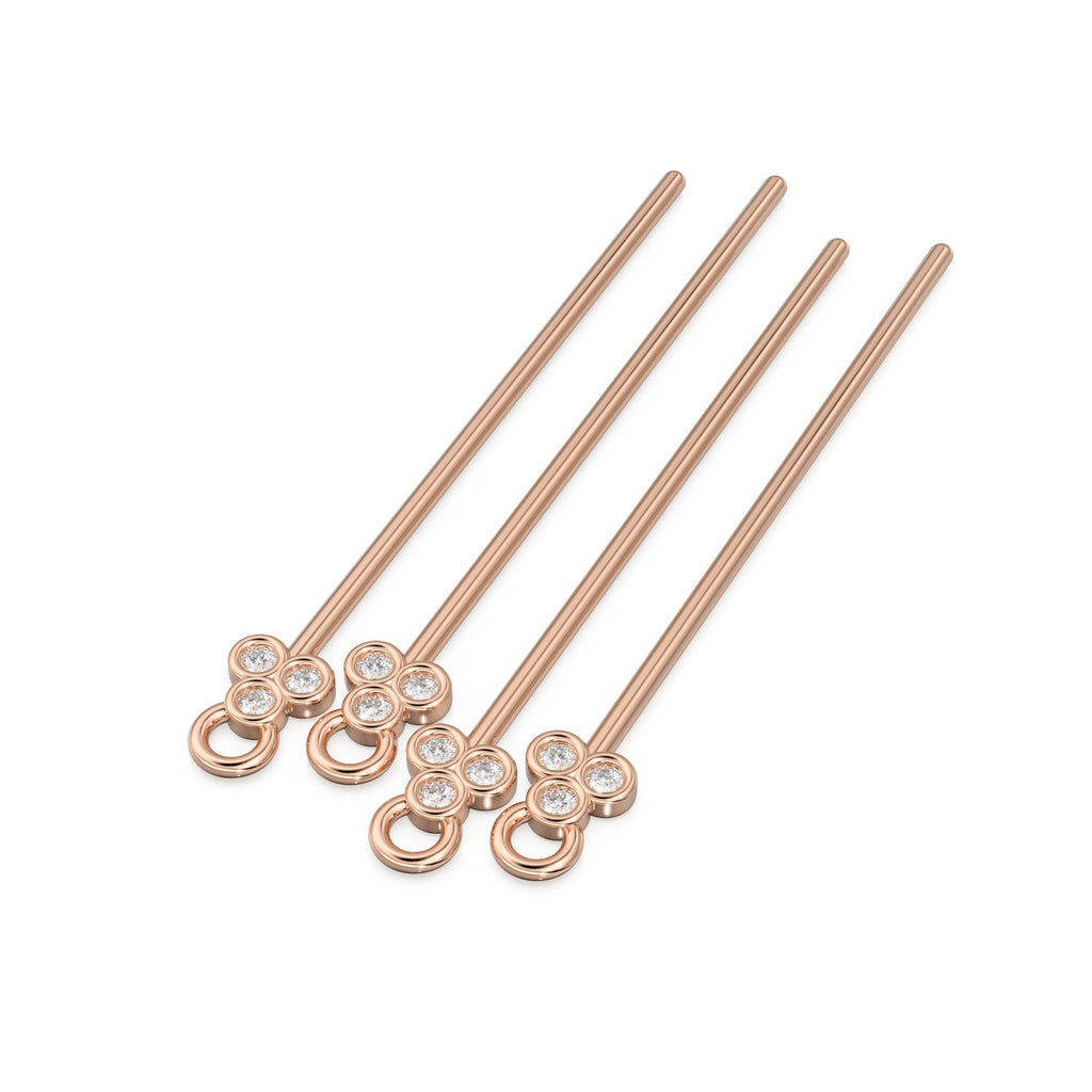 29mm 18k Solid Yellow Gold Brilliant Round White Diamonds Eye Pin Headpin Connector With Loop 1pc