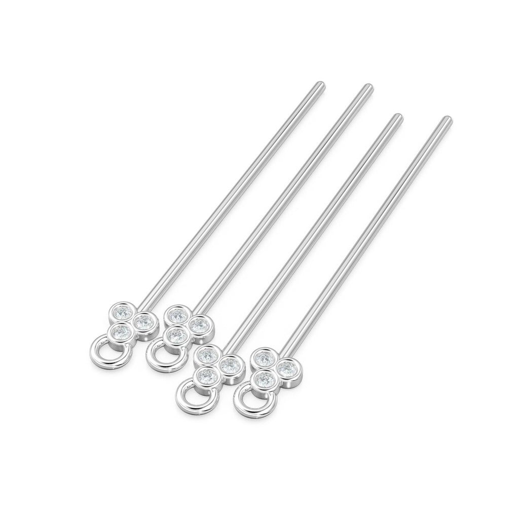 29mm 18k Solid Yellow Gold Brilliant Round White Diamonds Eye Pin Headpin Connector With Loop 1pc