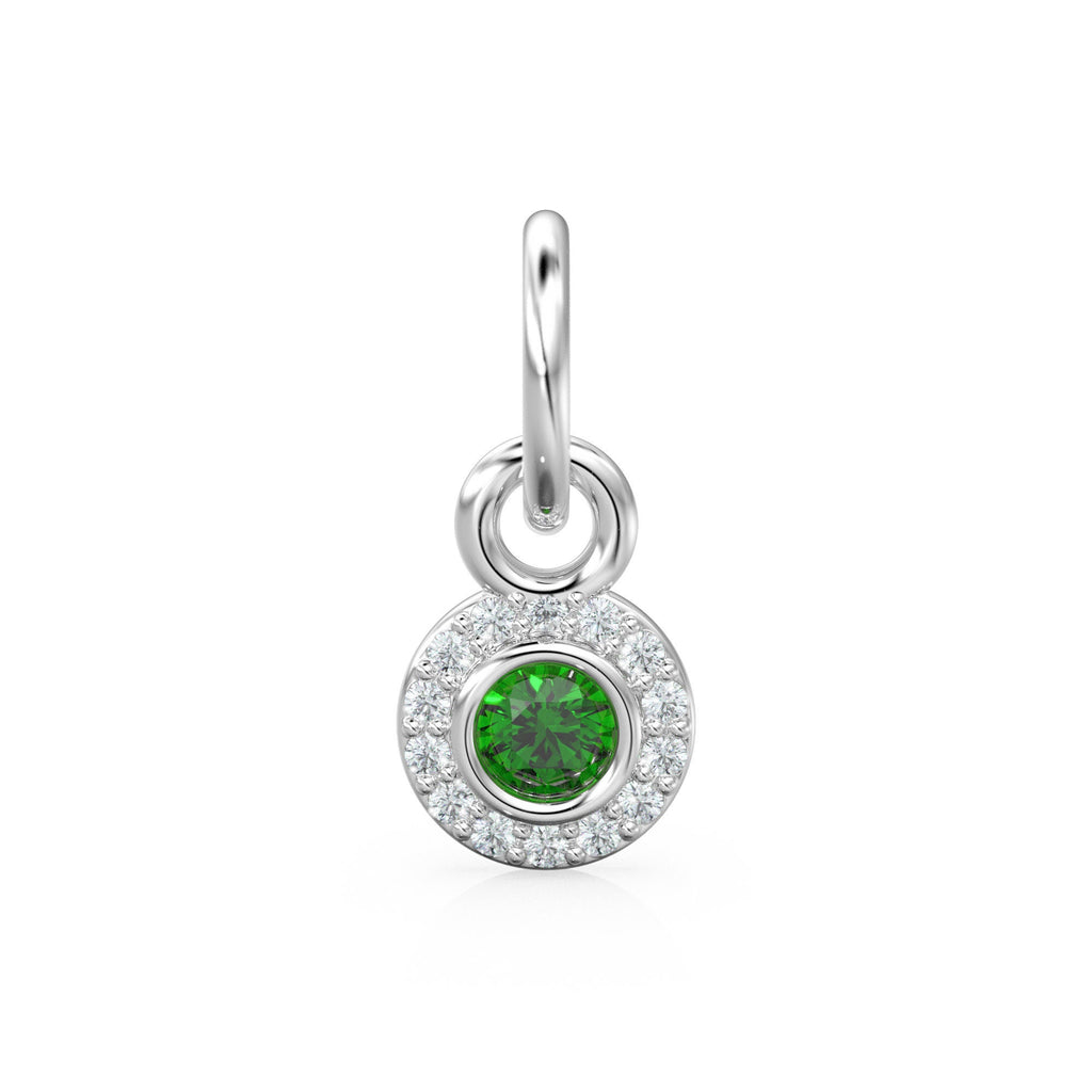 10mm 14K solid Yellow Gold Diamond Natural Emerald Round Coin Shape Charm Necklace Pendant St Patricks Day