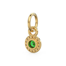 Load image into Gallery viewer, 10mm 14K solid Yellow Gold Diamond Natural Emerald Round Coin Shape Charm Necklace Pendant St Patricks Day