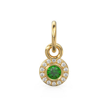 Load image into Gallery viewer, 10mm 14K solid Yellow Gold Diamond Natural Emerald Round Coin Shape Charm Necklace Pendant St Patricks Day