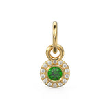 10mm 14K solid Yellow Gold Diamond Natural Emerald Round Coin Shape Charm Necklace Pendant St Patricks Day