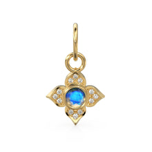 Load image into Gallery viewer, 10MM 14K solid Yellow Gold Diamond Moonstone 4 petal Flower Quatrefoil Charm Necklace Pendant St Patricks Day