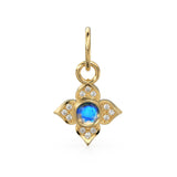 10MM 14K solid Yellow Gold Diamond Moonstone 4 petal Flower Quatrefoil Charm Necklace Pendant St Patricks Day
