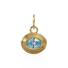 Load image into Gallery viewer, AAA Blue Aquamarine Charms 14k Yellow Solid Gold Bubble Bezel Charm Pendant Blue Oval Gemstone Bezel 18K Gold Jewelry Finding Christmas Gift