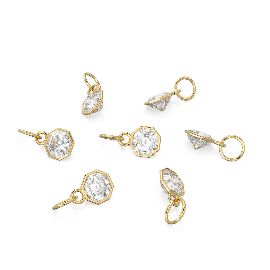 7mm 14k Yellow Solid Gold Rock Crystal Quartz Charm Pendant Bezel Jewelry Finding St Patricks Day