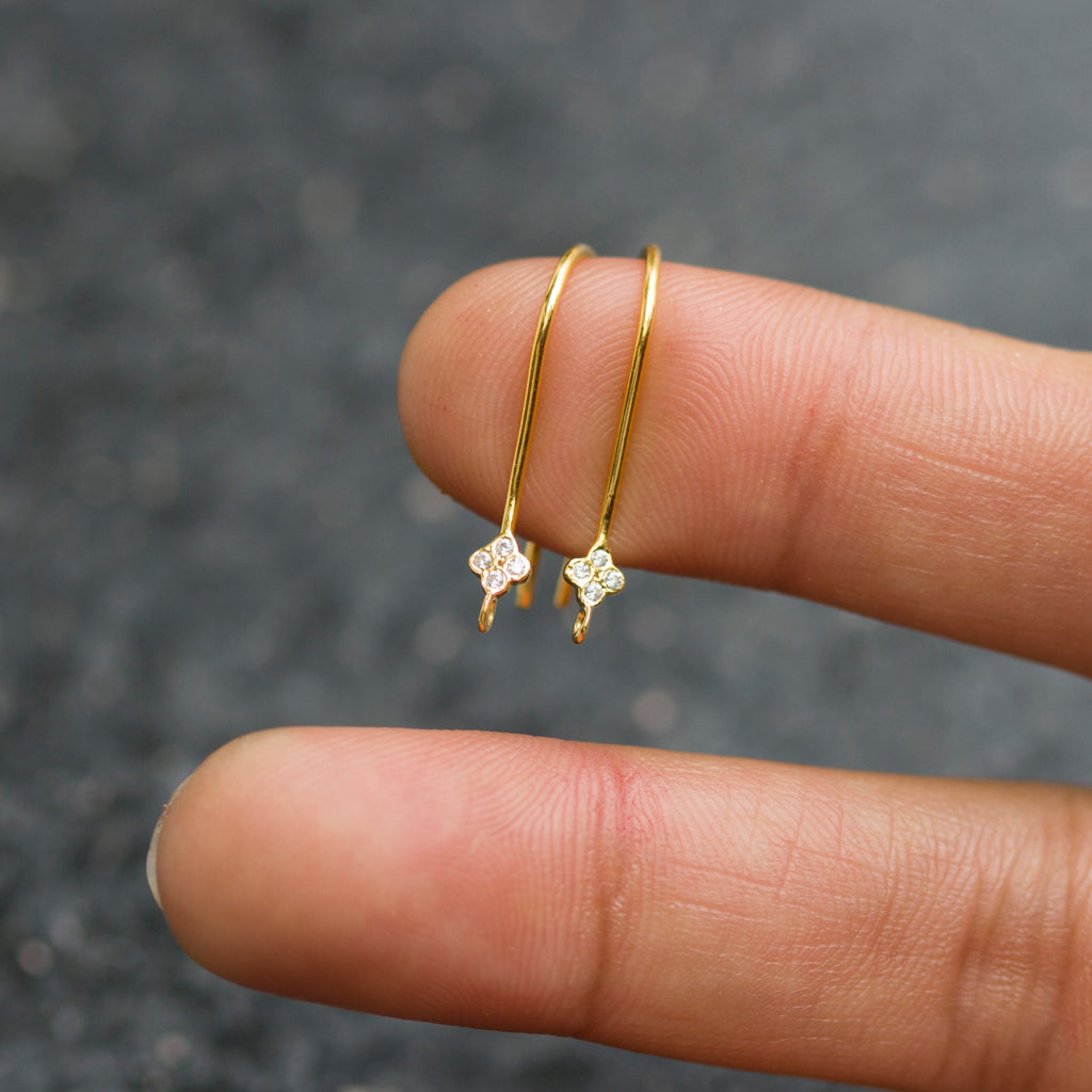 14k Solid Gold Brilliant Diamond Finding Earwire Pair 15x3.30mm 20 GAUGE St Patricks Day