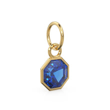 Load image into Gallery viewer, 7mm 14k Yellow Solid Gold Blue Sapphire Charm Pendant Bezel Jewelry Finding St Patricks Day