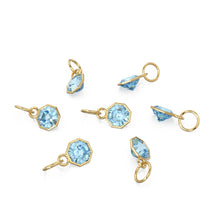 Load image into Gallery viewer, 7mm 14k Yellow Solid Gold Blue Aquamarine Charm Pendant Bezel Jewelry Finding St Patricks Day