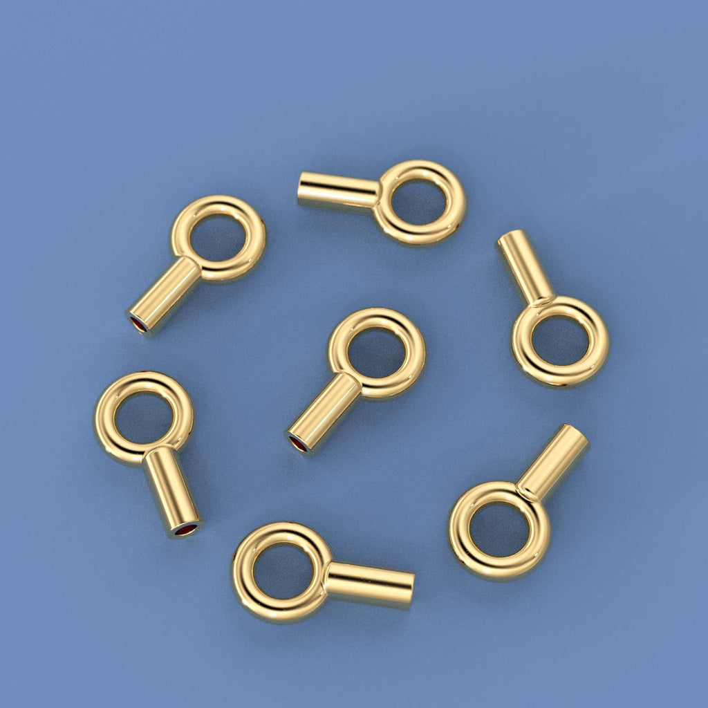 14k Solid Yellow Gold Crimp Cap End Stringing Finding With 0.9mm Holes 4mm Jump Ring Quantity: 2 0r 10