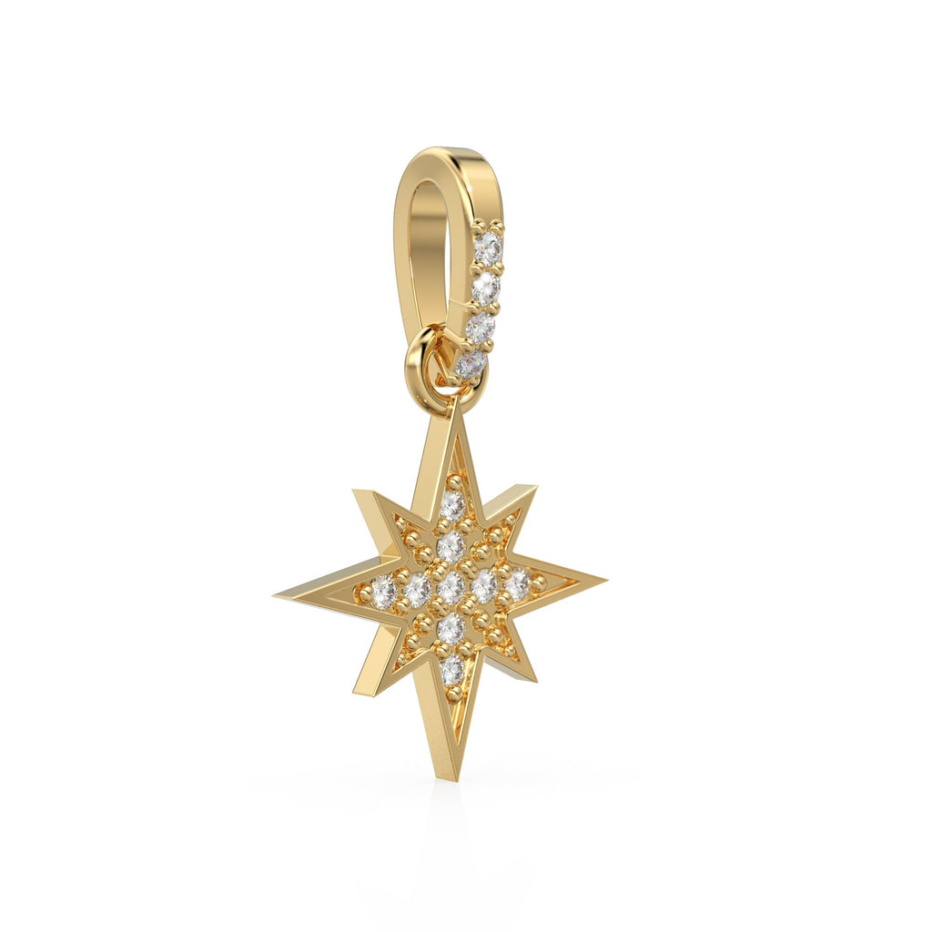 11.5mm 14K Solid Yellow Gold Diamond Starburst Star Charm Necklace Pendant / Solid Gold Starburst Galaxy Space Jewelry