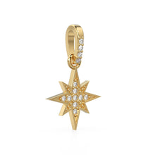 Load image into Gallery viewer, 11.5mm 14K Solid Yellow Gold Diamond Starburst Star Charm Necklace Pendant / Solid Gold Starburst Galaxy Space Jewelry