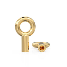 Load image into Gallery viewer, 14k Solid Yellow Gold Crimp Cap End Stringing Finding With 0.9mm Holes 4mm Jump Ring Quantity: 2 0r 10