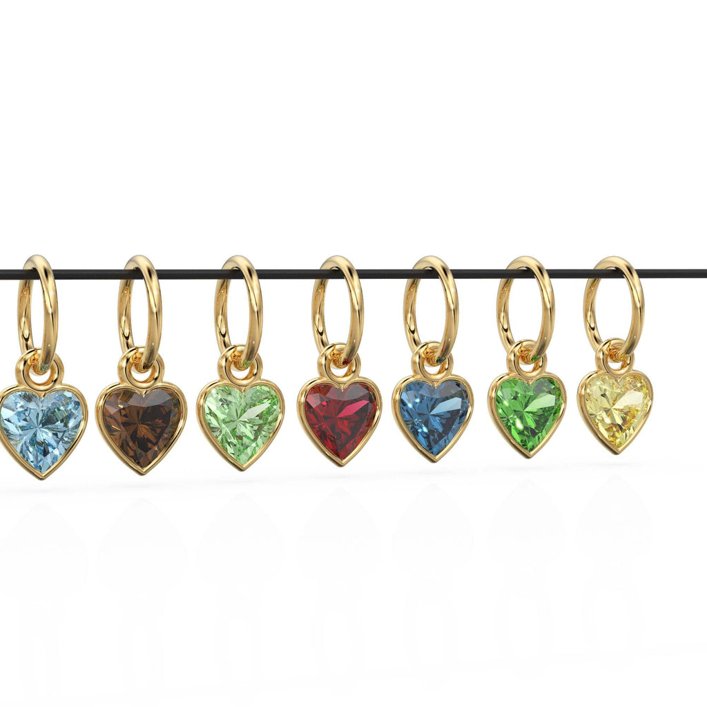 5mm Heart Diamond Charm Pendant / 18k Solid Gold Pendant / Heart Diamond Bezel Charm Pendant / Garnet Peridot Amethyst Citrine Blue Topaz - Jalvi & Co.