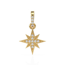 Load image into Gallery viewer, 11.5mm 14K Solid Yellow Gold Diamond Starburst Star Charm Necklace Pendant / Solid Gold Starburst Galaxy Space Jewelry