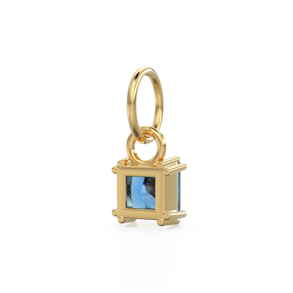 Blue Sapphire Princess Cut Solid Gold Charm / Blue Gemstone Handmade 18k Gold Pendant / 14k Gold September Birthstone Jewelry Making Finding