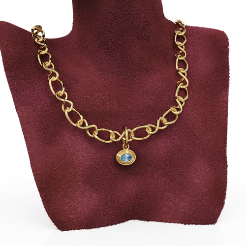 AAA Blue Aquamarine Charms 14k Yellow Solid Gold Bubble Bezel Charm Pendant Blue Oval Gemstone Bezel 18K Gold Jewelry Finding Christmas Gift