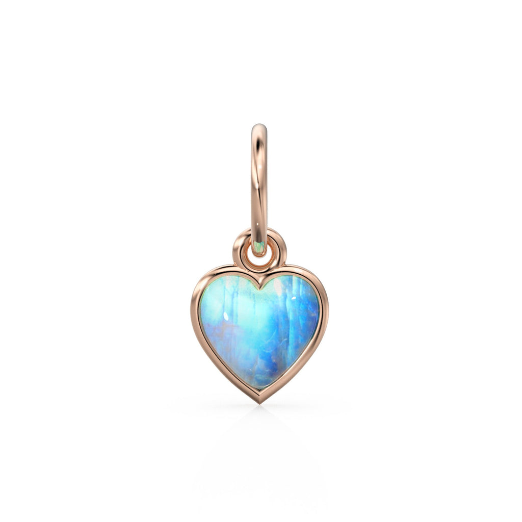 Moonstone Heart Cabochon Solid Gold Charm / Natural Fire Gemstone Handmade Gold Pendant / 1pc 14k Solid Yellow Gold Jewelry Making Findings - Jalvi & Co.