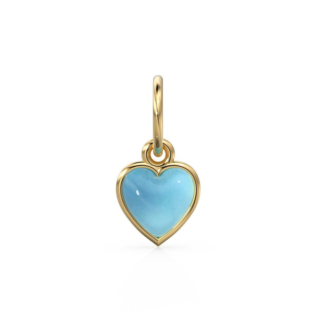 Aqua Chalcedony Heart Cabochon Solid Gold Charm / Natural Blue Gemstone Handmade Gold Pendant / 14k Solid Yellow Gold Jewelry Making Finding - Jalvi & Co.
