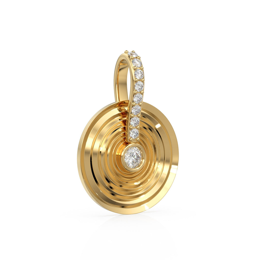 Spiral Gold Diamonds Disc Pendant / Natural Diamond Handmade Gold Coin Charm / 14k Solid Yellow Gold Circle Handmade Shimmer Necklace