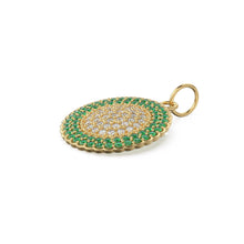 Load image into Gallery viewer, Green Emerald Pave Diamond Gold Pendant / Natural Diamond Handmade Gold Coin Charm / 14k Solid Yellow Gold Circle Handmade Hip Hop Necklace - Jalvi & Co.