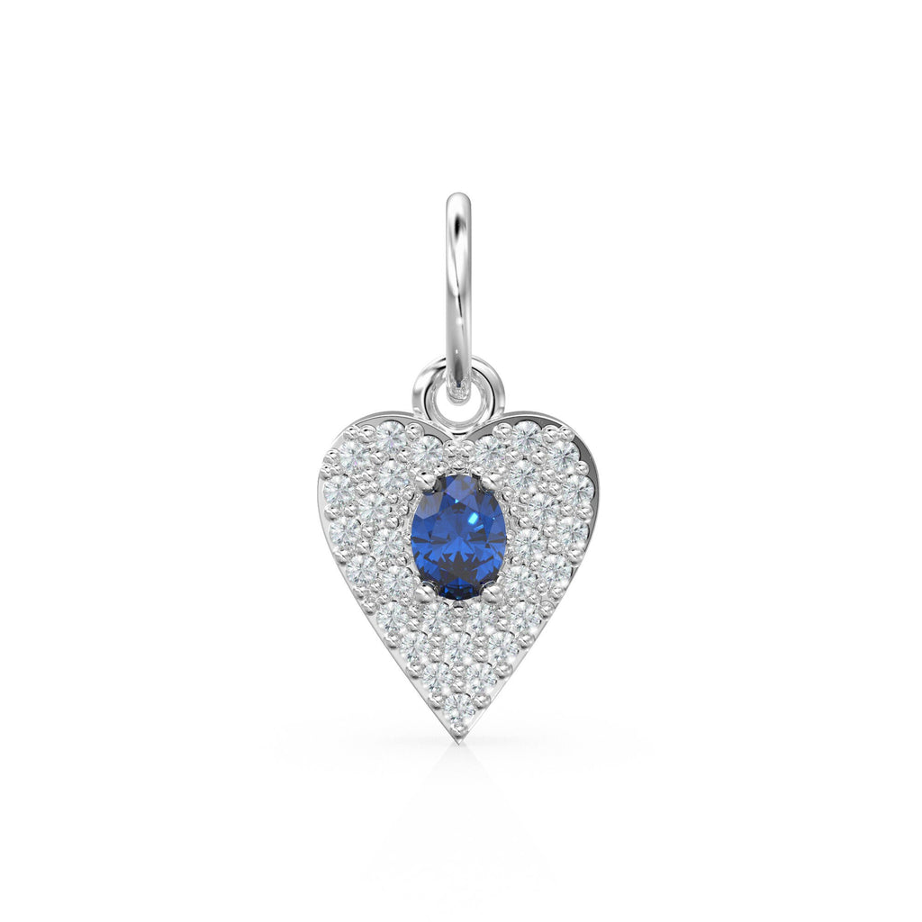 10mmx12.5mm 14K solid Yellow Gold Diamond Blue Sapphire LOVE Heart Charm Necklace Pendant Ruby Emerald Topaz Necklace