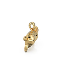 Load image into Gallery viewer, 14K Solid Yellow Gold Small Pig Pendant Charm .6" Long / 14k 18k Solid Gold Pendant / Diamond Piggy / Piglet Diamond Charm St Patricks Day