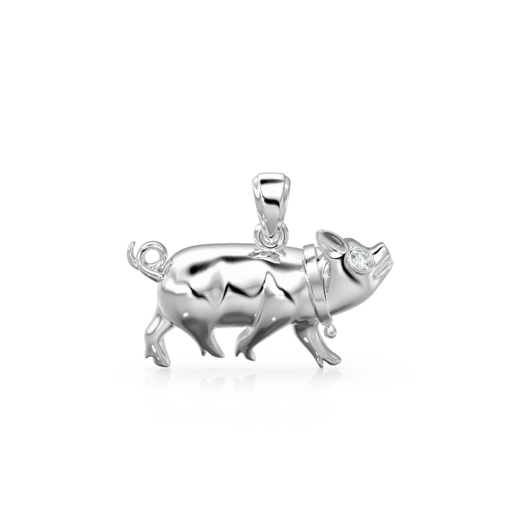 14K Solid Yellow Gold Small Pig Pendant Charm .6" Long / 14k 18k Solid Gold Pendant / Diamond Piggy / Piglet Diamond Charm St Patricks Day