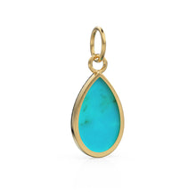 Load image into Gallery viewer, 10.2mmx24.5mm 18k Solid Yellow Gold LARGE Sleeping Beauty Turquoise Pear Bezel Pendant Charm With 5.6mm Loop Jump Ring