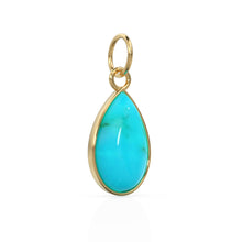 Load image into Gallery viewer, 10.2mmx24.5mm 18k Solid Yellow Gold LARGE Sleeping Beauty Turquoise Pear Bezel Pendant Charm With 5.6mm Loop Jump Ring St Patricks Day