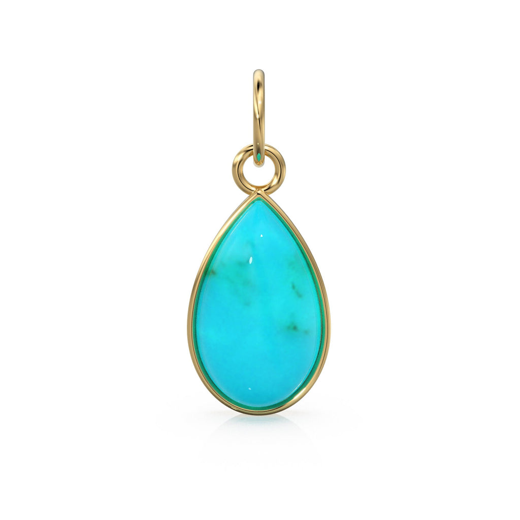 10.2mmx24.5mm 18k Solid Yellow Gold LARGE Sleeping Beauty Turquoise Pear Bezel Pendant Charm With 5.6mm Loop Jump Ring