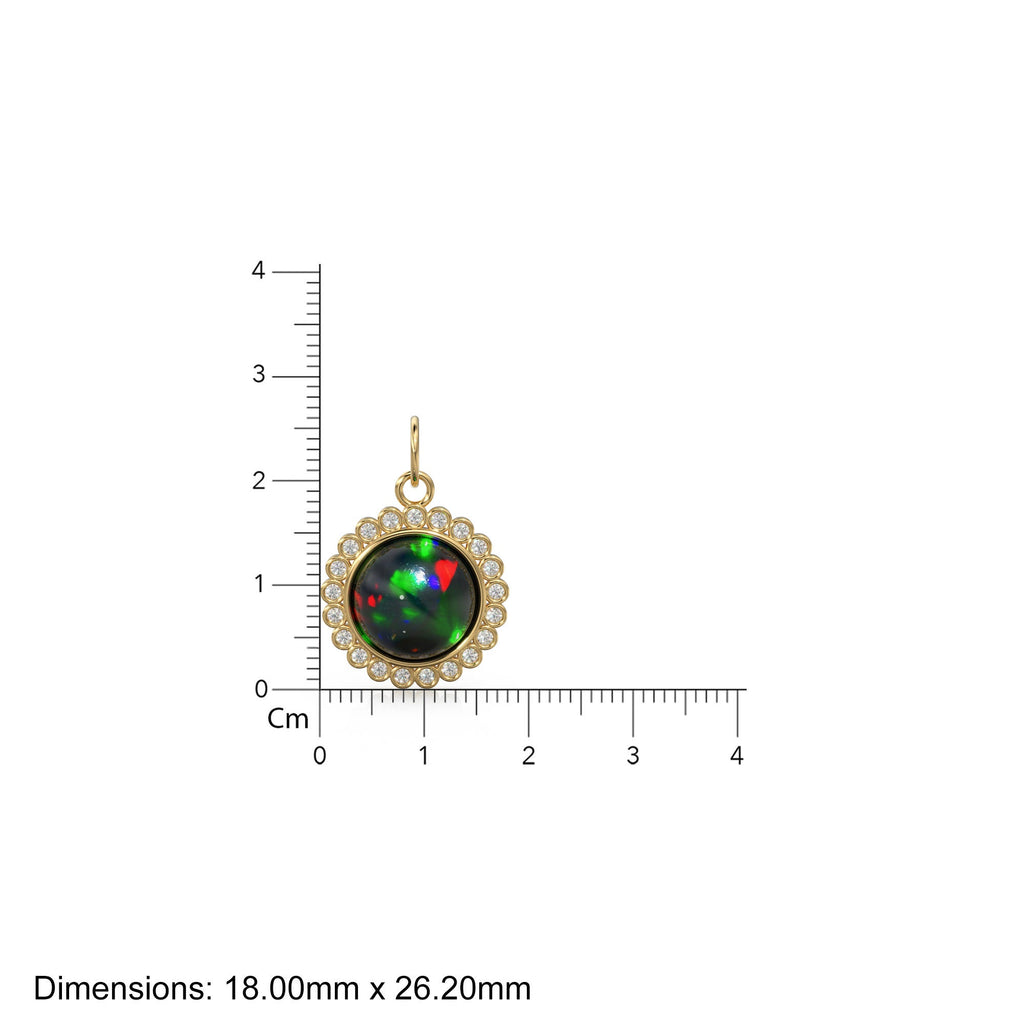 26mm 14K Solid Yellow Gold Diamond Black Opal Round Coin Shape Charm Necklace Pendant - Jalvi & Co.