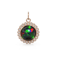 Load image into Gallery viewer, 26mm 14K Solid Yellow Gold Diamond Black Opal Round Coin Shape Charm Necklace Pendant - Jalvi & Co.