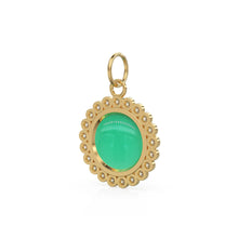 Load image into Gallery viewer, 26mm 14K Solid Yellow Gold Diamond Apple Green Chrysoprase Round Coin Shape Charm Necklace Pendant - Jalvi & Co.