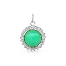Load image into Gallery viewer, 26mm 14K Solid Yellow Gold Diamond Apple Green Chrysoprase Round Coin Shape Charm Necklace Pendant - Jalvi & Co.