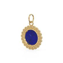 Load image into Gallery viewer, 26mm 14K Solid Yellow Gold Diamond Blue Lapis Lazuli Round Coin Shape Charm Necklace Pendant - Jalvi & Co.