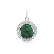 Load image into Gallery viewer, 26mm 14K Solid Yellow Gold Diamond Green Malachite Round Coin Shape Charm Necklace Pendant