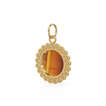 Load image into Gallery viewer, 26mm 14K Solid Yellow Gold Diamond Tigers Eye Round Coin Shape Charm Necklace Pendant