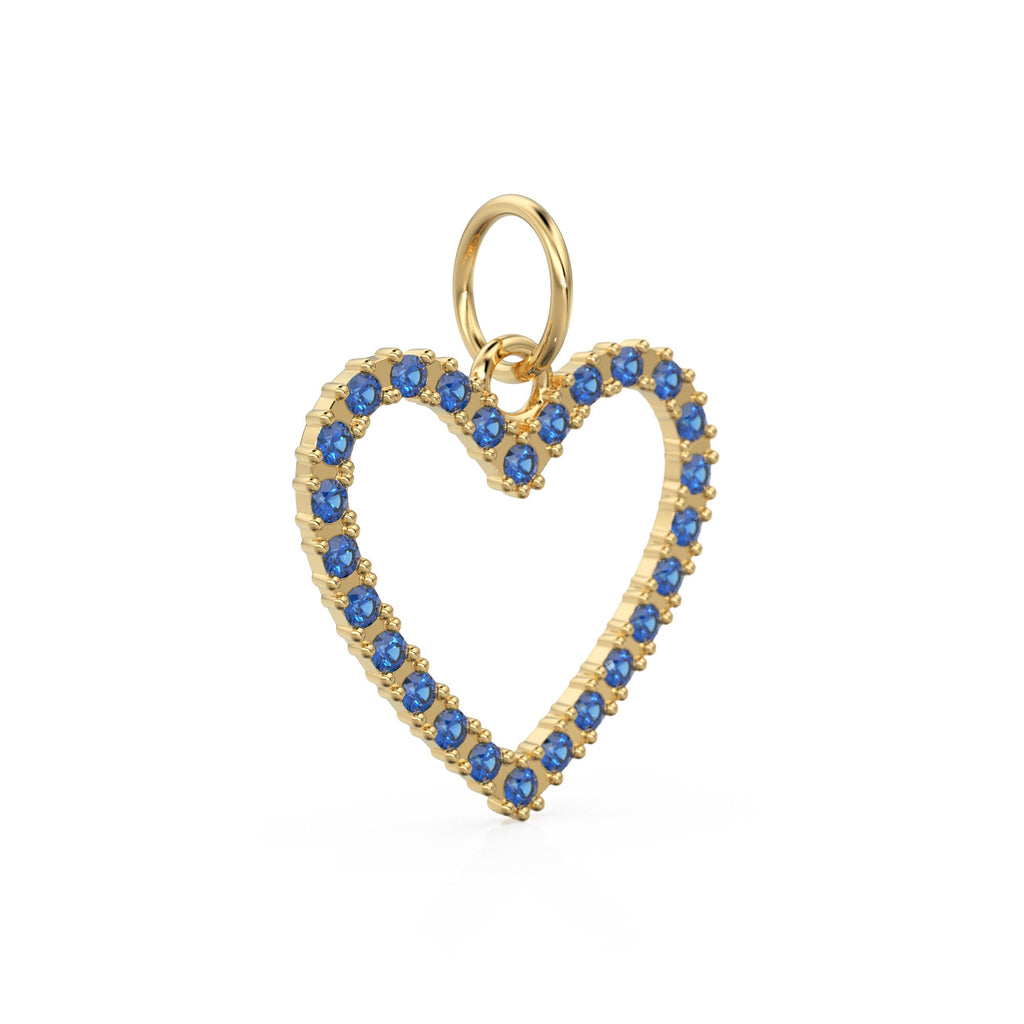 22.6mm 14K solid Yellow Gold Green Blue Sapphire Large LOVE Heart Charm Necklace Pendant
