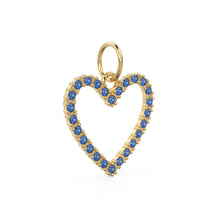 Load image into Gallery viewer, 22.6mm 14K solid Yellow Gold Green Blue Sapphire Large LOVE Heart Charm Necklace Pendant
