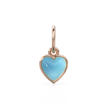 Load image into Gallery viewer, Aqua Chalcedony Heart Cabochon Solid Gold Charm / Natural Blue Gemstone Handmade Gold Pendant / 14k Solid Yellow Gold Jewelry Making Finding - Jalvi & Co.