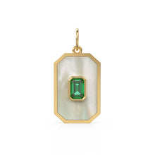 Load image into Gallery viewer, 14K Solid Yellow Gold Emerald Mother of Pearl Charm, Australian Opal, Emerald, Mother of Pearl, Stunning Gemstone Charm Pendant Turquoise