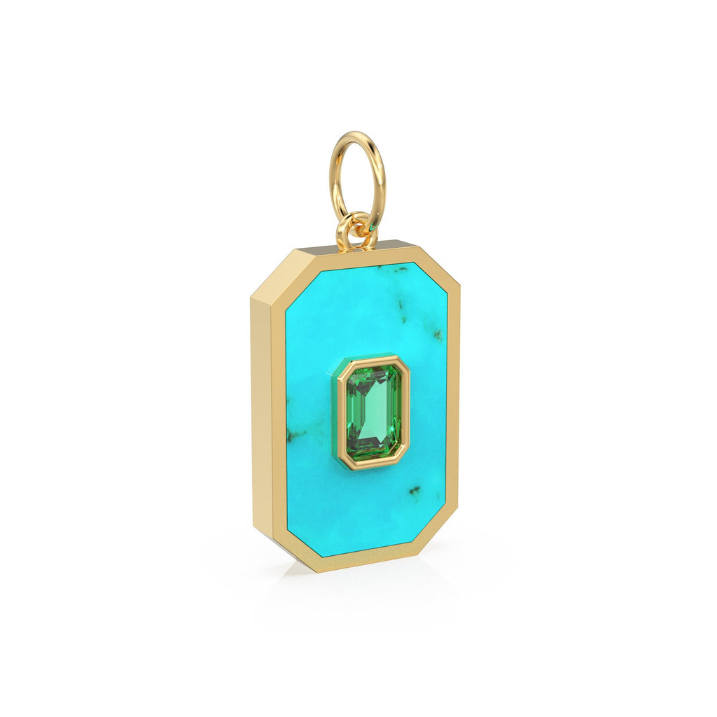 14K Solid Yellow Gold Emerald Mother of Pearl Charm, Australian Opal, Emerald, Mother of Pearl, Stunning Gemstone Charm Pendant Turquoise