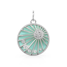 Load image into Gallery viewer, Turquoise Blue Enamel Day Night Sun Cosmic Love Pendant / Natural Diamond Handmade Gold Charm / 14k Solid Yellow Gold Jewelry For Necklace - Jalvi & Co.
