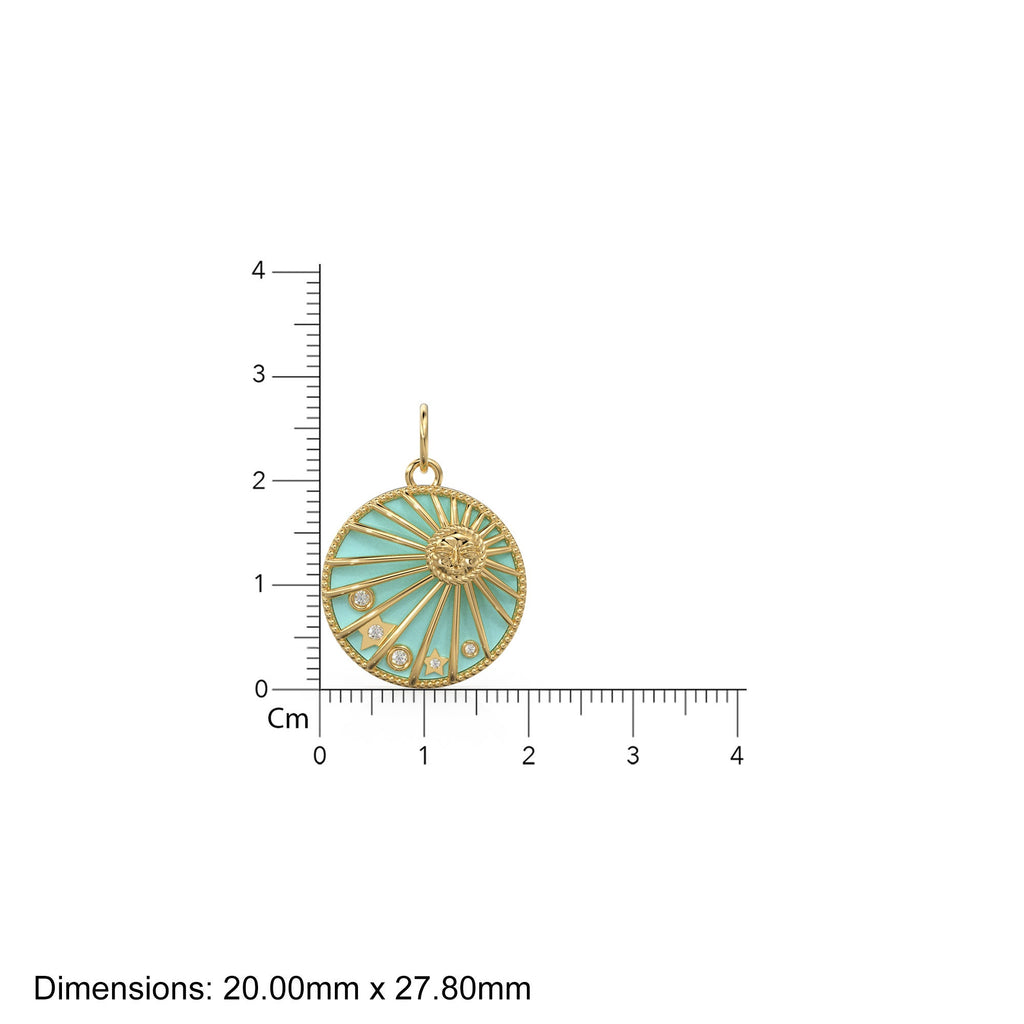 Turquoise Blue Enamel Day Night Sun Cosmic Love Pendant / Natural Diamond Handmade Gold Charm / 14k Solid Yellow Gold Jewelry For Necklace - Jalvi & Co.