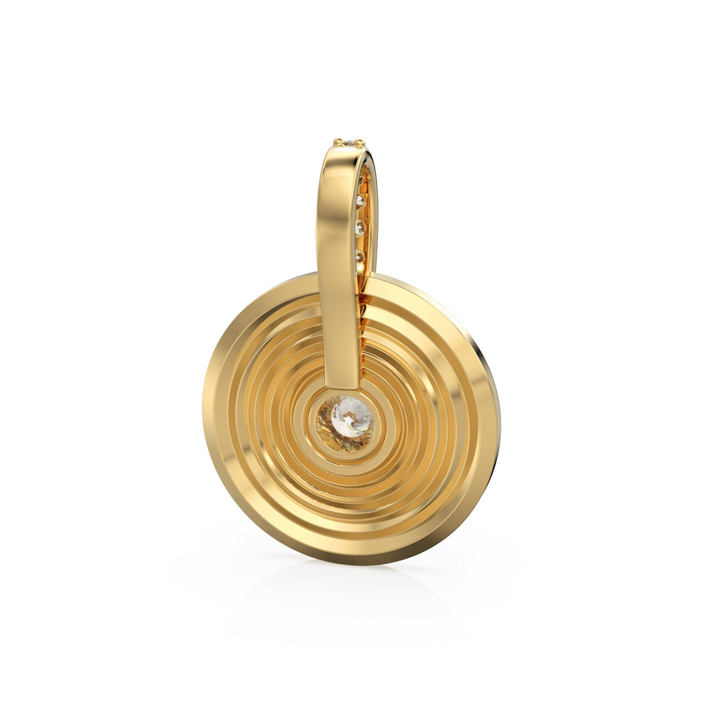 Spiral Gold Diamonds Disc Pendant / Natural Diamond Handmade Gold Coin Charm / 14k Solid Yellow Gold Circle Handmade Shimmer Necklace - Jalvi & Co.