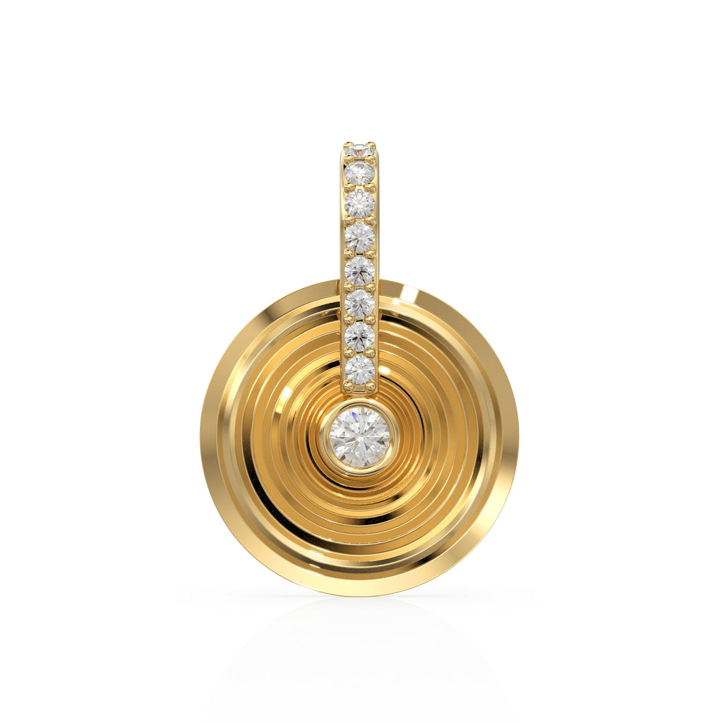 Spiral Gold Diamonds Disc Pendant / Natural Diamond Handmade Gold Coin Charm / 14k Solid Yellow Gold Circle Handmade Shimmer Necklace - Jalvi & Co.