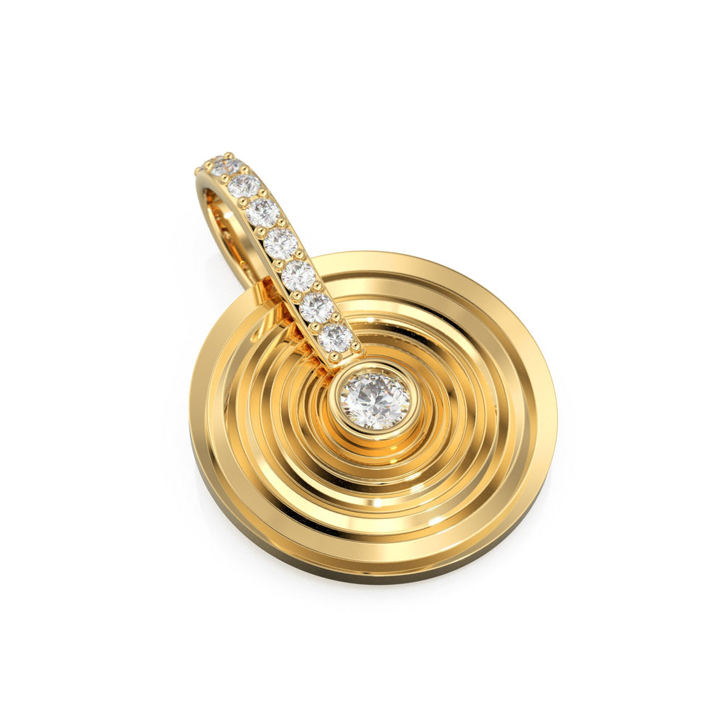 Spiral Gold Diamonds Disc Pendant / Natural Diamond Handmade Gold Coin Charm / 14k Solid Yellow Gold Circle Handmade Shimmer Necklace - Jalvi & Co.