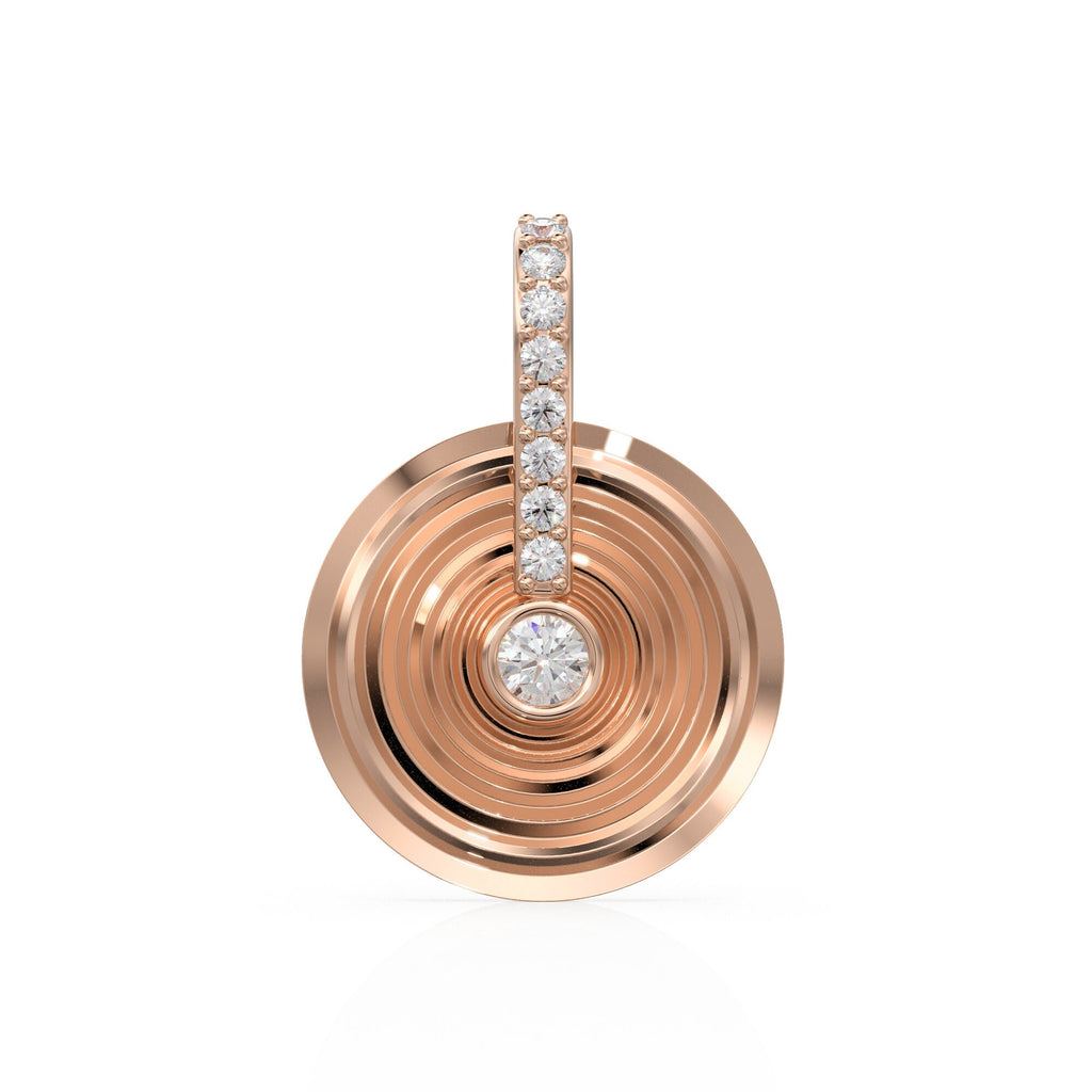 Spiral Gold Diamonds Disc Pendant / Natural Diamond Handmade Gold Coin Charm / 14k Solid Yellow Gold Circle Handmade Shimmer Necklace - Jalvi & Co.