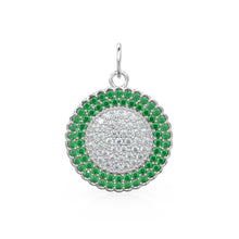 Load image into Gallery viewer, Green Emerald Pave Diamond Gold Pendant / Natural Diamond Handmade Gold Coin Charm / 14k Solid Yellow Gold Circle Handmade Hip Hop Necklace - Jalvi & Co.